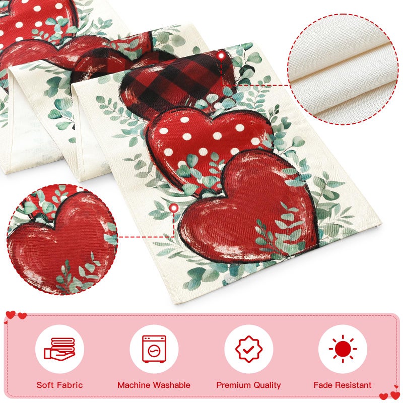 Artscope Eucalyptus Hearts Valentine's Day Table Runner, Anniversary Wedding Holiday Kitchen Dining Table Decoration for Valentine Home Decor 13x72 Inch - Image 5