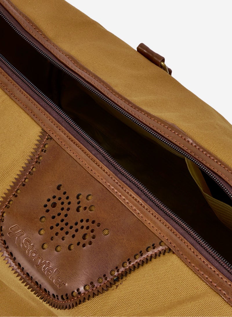 STORYTELLER Paisley Elegant Canvas With Faux  Leather Travel Duffel Bag With Shoes Compartment For Men and Women Khaki - Image 4