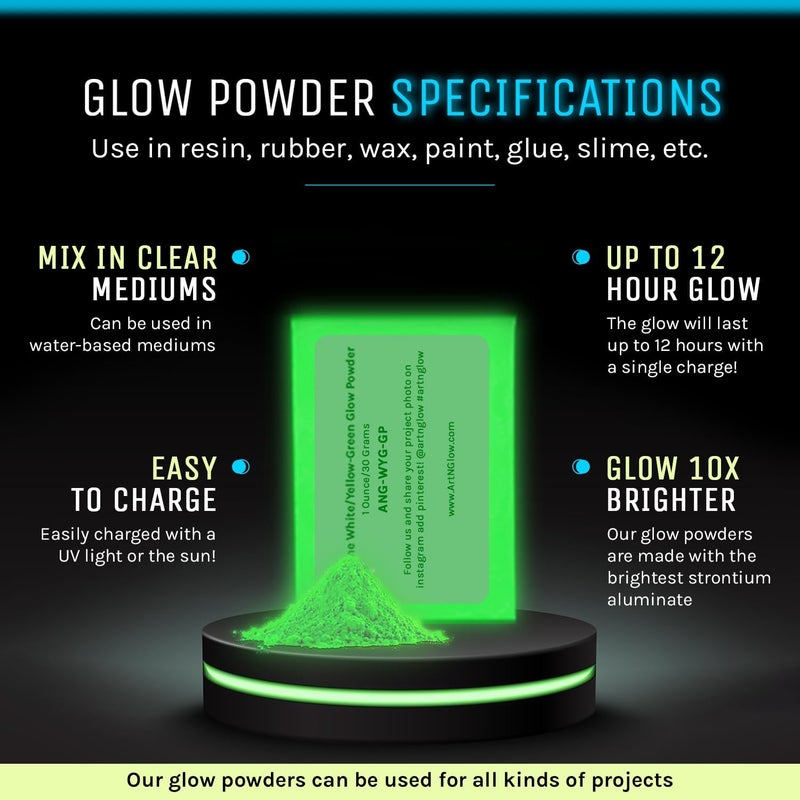 Art 'N Glow Glow in The Dark Pigment Powder - Neutral and Fluorescent Color for Art Painting, Fine Art, Nail Art Paint, and DIY Crafts - Long Lasting, 10+ Color Options - Fluorescent Blue - (12 Grams/ .42oz) - Image 4