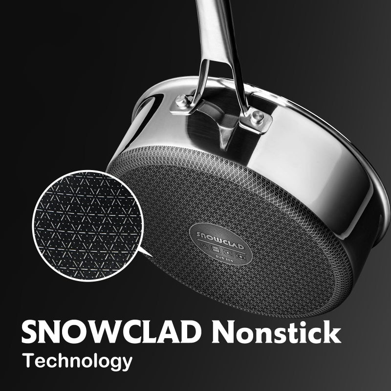 SNOWCLAD Frying Pans Nonstick Set with Lid,Hybrid Non Stick 5 Quart Saute pan,10 inch Skillet,8 inch Skillet PFOA Free Cookware,Stainless Steel skillet,Deep Braiser,Dishwasher Safe,Works on All Cooktops - Image 5