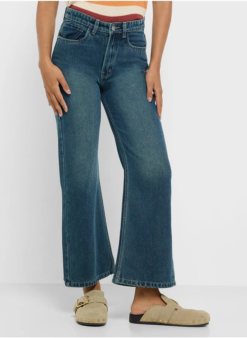 Ginger Mid Rise Wide Leg Ankle Length Jeans