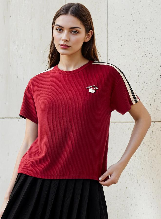 اس بي كاركترز تيشيرت بقصة عادية بتفاصيل هالو كيتي مزيج بوليستر - Image 1