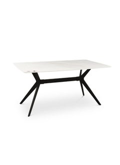 DANUBE HOME Calus 6-Seater Dining Table Sturdy Kitchen Dining Table Modern Design Furniture For Home Dining Room- Sintered Stone - Milky White / Black - With 2-Year Warranty  - Image 3