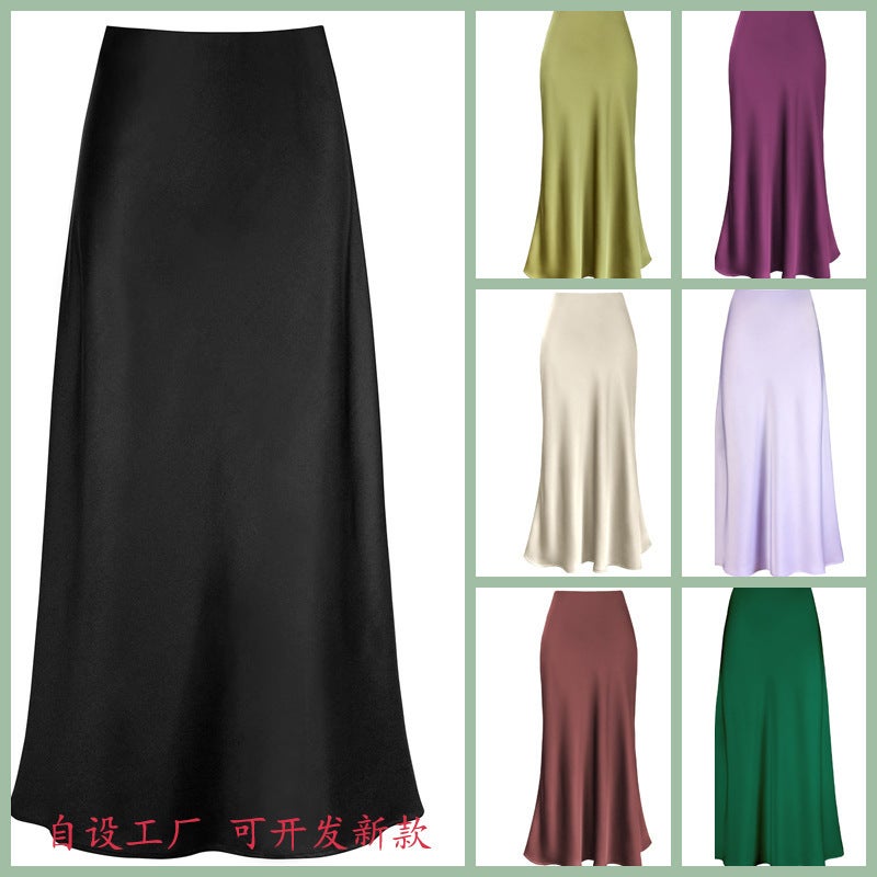 Gentle Temperament Silky Texted Forged Surface Acetic Acid Vertical High Waist Fishtail Skirt For Women - Image 2