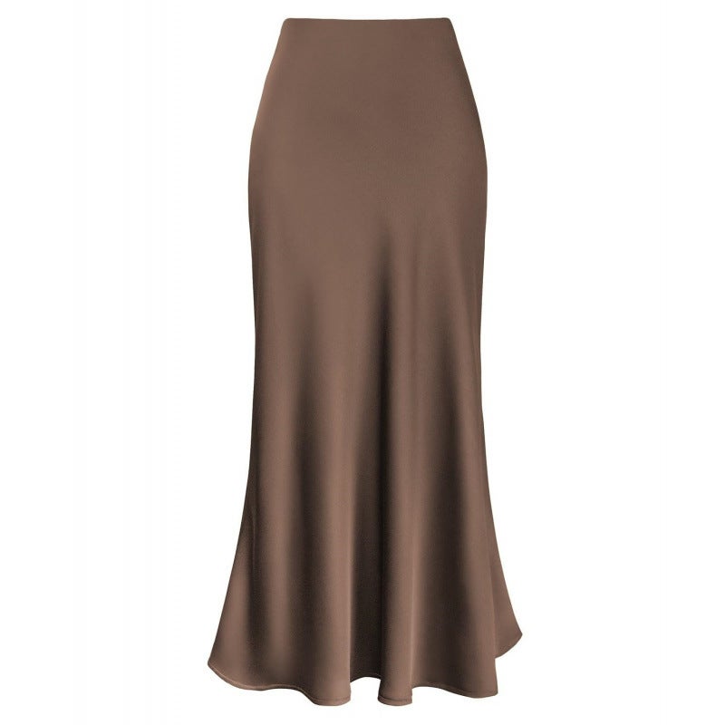Gentle Temperament Silky Texted Forged Surface Acetic Acid Vertical High Waist Fishtail Skirt For Women - Image 1