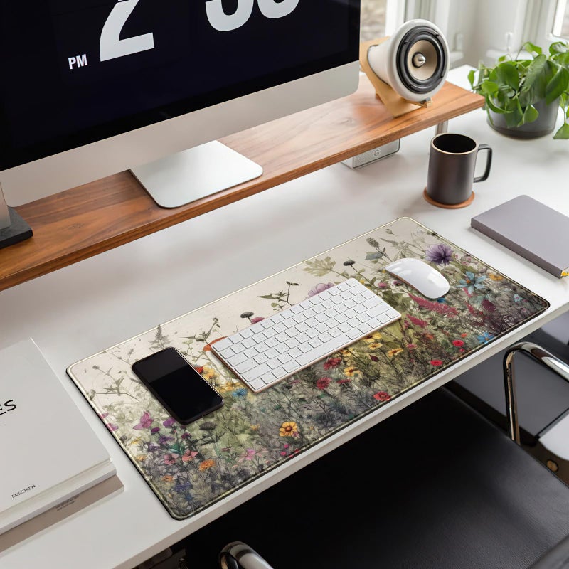 Mechanical Cattle Watercolor Flowers Desk Mat Floral Boho XL Mouse Pad Large Mousepad Extended Vintage Aesthetic Laptop Keyboard Mat Cute Gaming Desk Pad 31.5"x11.8" Office Decor for Women - Image 5