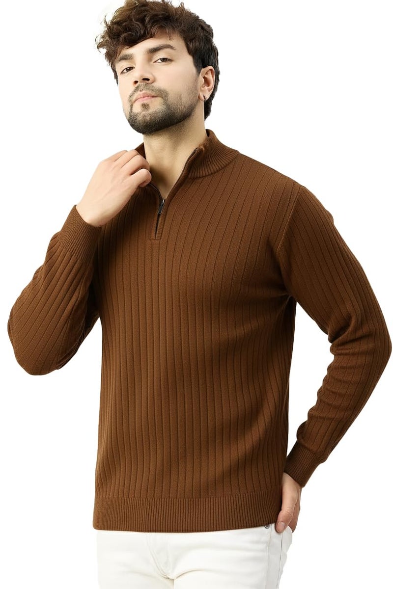 Pivl Men's Winter Half Zip Solid Warm Sweater_COFFEE-2XL - Image 1