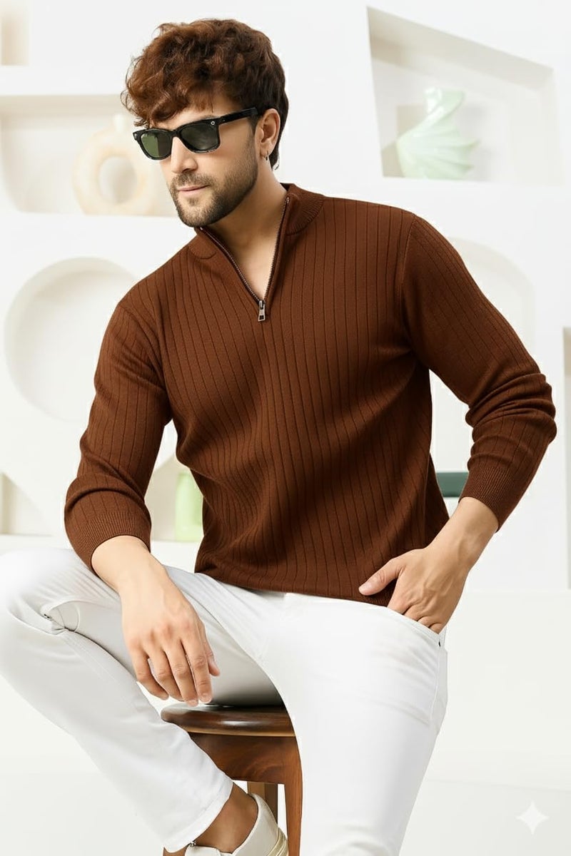 Pivl Men's Winter Half Zip Solid Warm Sweater_COFFEE-2XL - Image 2