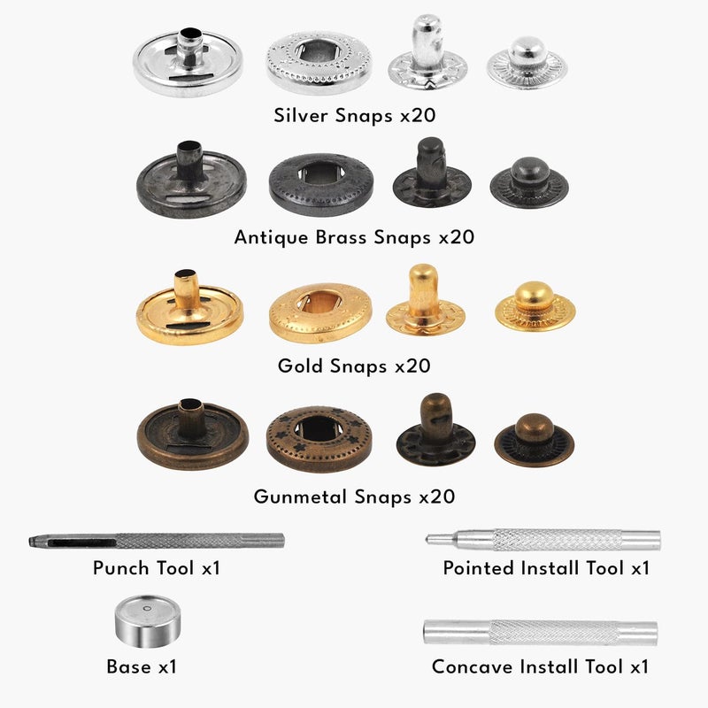 Mandala Crafts Metal Snap Button Kit - Snap on Buttons & Snap Fastener Tool - Size 20 Metal Snaps Buttons Snap Closures Sewing Snaps for Clothing Leather Crafting - Image 2