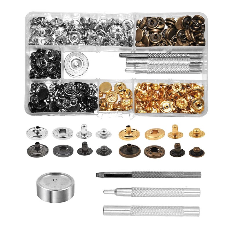 Mandala Crafts Metal Snap Button Kit - Snap on Buttons & Snap Fastener Tool - Size 20 Metal Snaps Buttons Snap Closures Sewing Snaps for Clothing Leather Crafting - Image 1