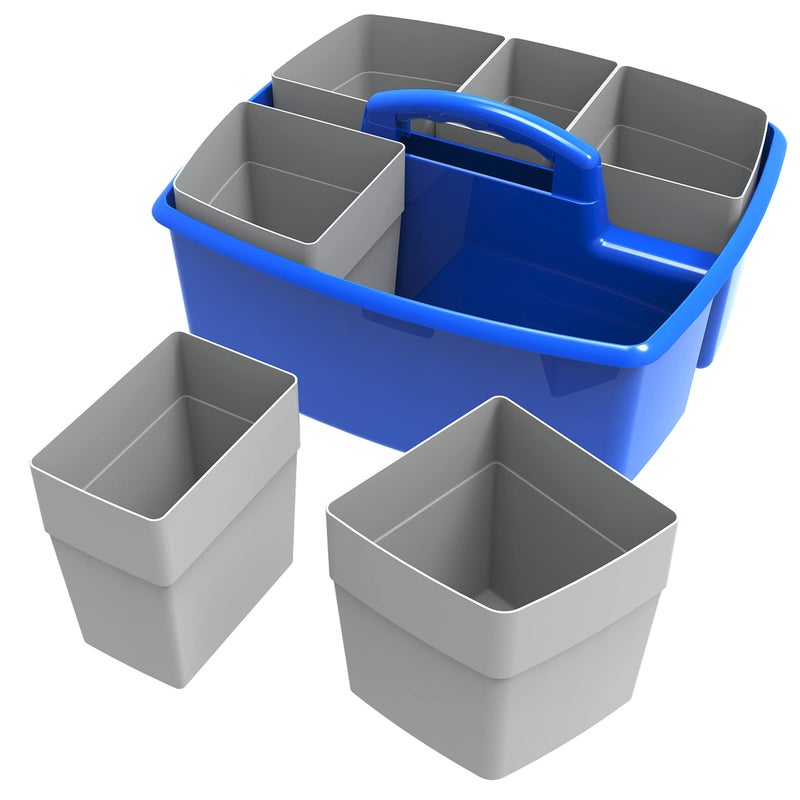 Storex Large Classroom Caddy with Cups, 13 x 11 x 6.575 Inches, Blue, Case of 2 (00985U02C) - Image 2