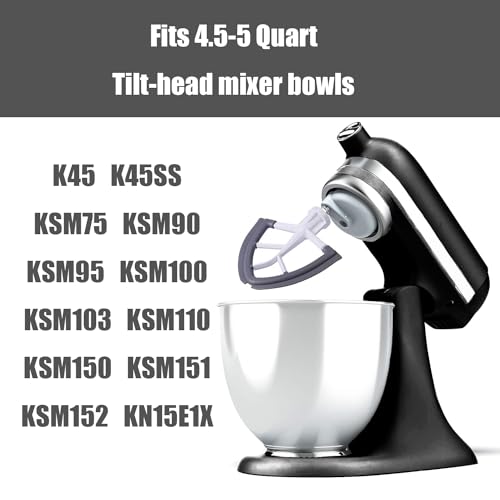 Vaxaape Flex Edge Beater for KitchenAid,Mixer Attachement Compatible With KitchenAid,Mixer Accessory,Fits Tilt-Head Stand Mixer Bowls For 4.5-5 Quart Bowls,Beater With Silicone Edges,Grey - Image 4