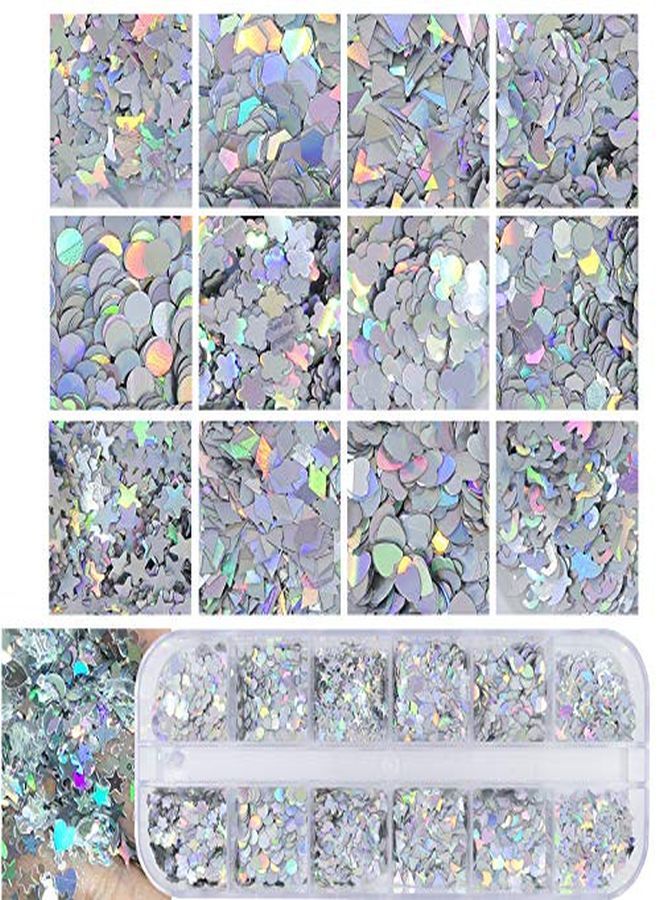 Addfavor Holographic Nail Sequins Shapes Mixed Iridescent Nail Glitter Flakes Butterfly Hearts Star Diy Design Manicure Decorations Sets For Nail Art/Craft/Makeup (Style A)  - Image 5