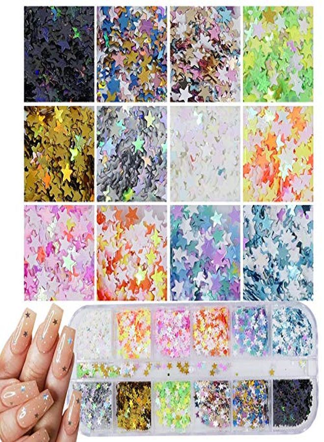 Addfavor Holographic Nail Sequins Shapes Mixed Iridescent Nail Glitter Flakes Butterfly Hearts Star Diy Design Manicure Decorations Sets For Nail Art/Craft/Makeup (Style A)  - Image 4