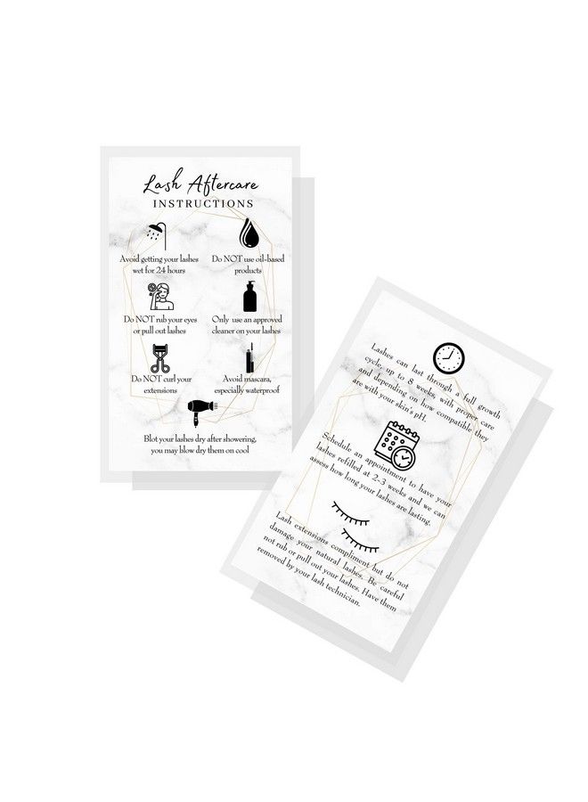 Boutique Marketing LLC Lash Extension Aftercare Instructions Cards ; 50 Pack ; Double Sided Size 3.5 X 2" Inches After Care (2 3 Week Fillers) ; Marble Look With Gold Geometric Shape Design - Image 1