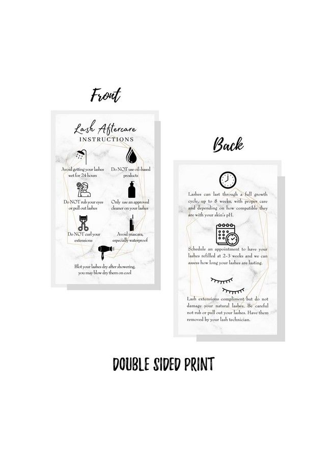 Boutique Marketing LLC Lash Extension Aftercare Instructions Cards ; 50 Pack ; Double Sided Size 3.5 X 2" Inches After Care (2 3 Week Fillers) ; Marble Look With Gold Geometric Shape Design - Image 5