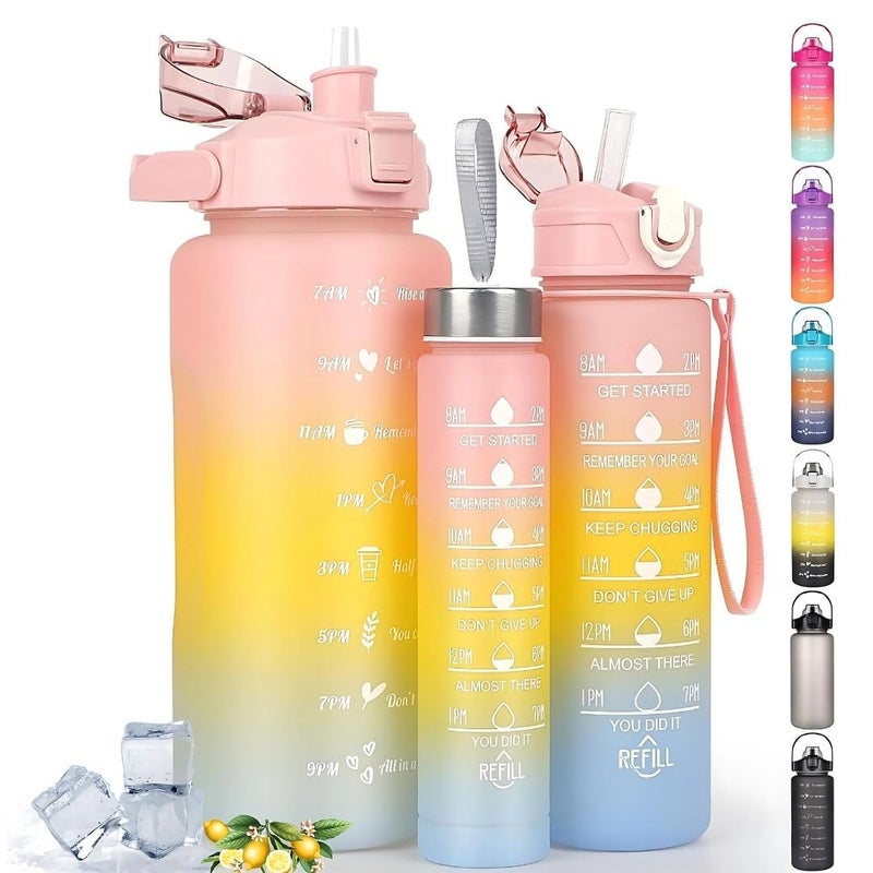WizzyEssential 3 Water Bottle 2000ML 900ML 300ML with Motivational Time Marker 2000 ml Sipper Multicolor 2000ml Combo of 3 Motivational bottle Multicolor skyblue - Image 1