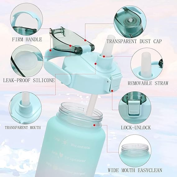 WizzyEssential 3 Water Bottle 2000ML 900ML 300ML with Motivational Time Marker 2000 ml Sipper Multicolor 2000ml Combo of 3 Motivational bottle Multicolor skyblue - Image 5