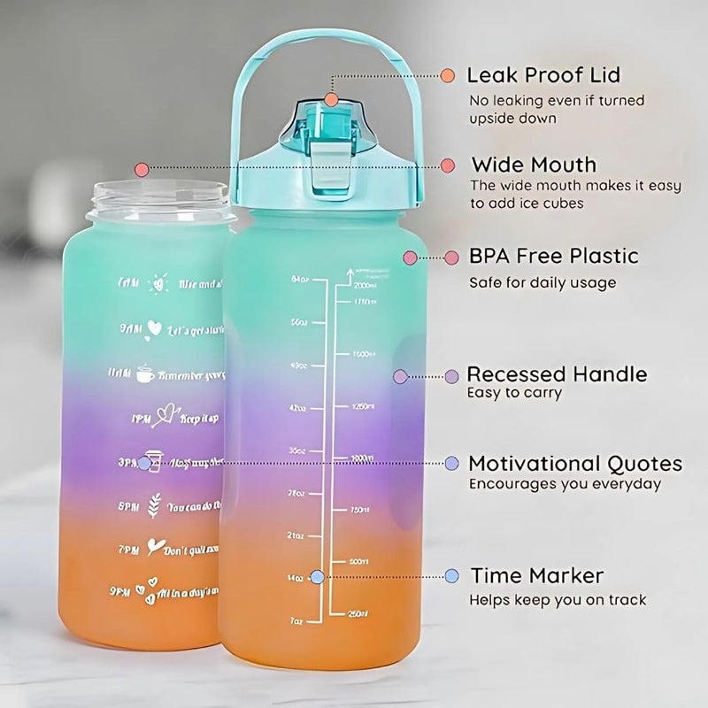 WizzyEssential 3 Water Bottle 2000ML 900ML 300ML with Motivational Time Marker 2000 ml Sipper Multicolor 2000ml Combo of 3 Motivational bottle Multicolor skyblue - Image 2
