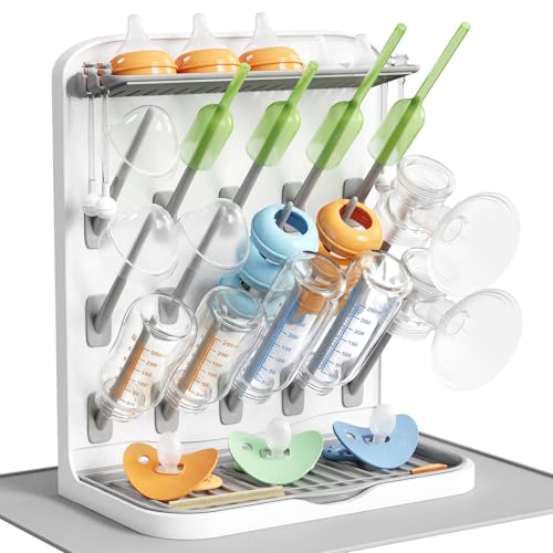Lifewit Large Baby Bottle Drying Rack with Drain Mat 15 Hooks Newborn Essentials Must Haves Countertop Holder Organizer for Baby Stuff Rack Dryer for Pacifiers Weighted Straws Pump Parts - Image 1