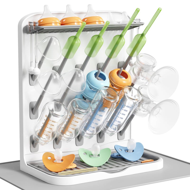 Lifewit Large Baby Bottle Drying Rack with Drain Mat 15 Hooks Newborn Essentials Must Haves Countertop Holder Organizer for Baby Stuff Rack Dryer for Pacifiers Weighted Straws Pump Parts - Image 2