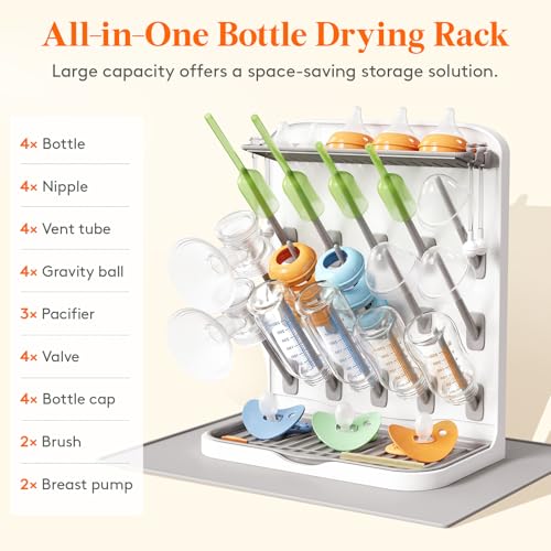 Lifewit Large Baby Bottle Drying Rack with Drain Mat 15 Hooks Newborn Essentials Must Haves Countertop Holder Organizer for Baby Stuff Rack Dryer for Pacifiers Weighted Straws Pump Parts - Image 3