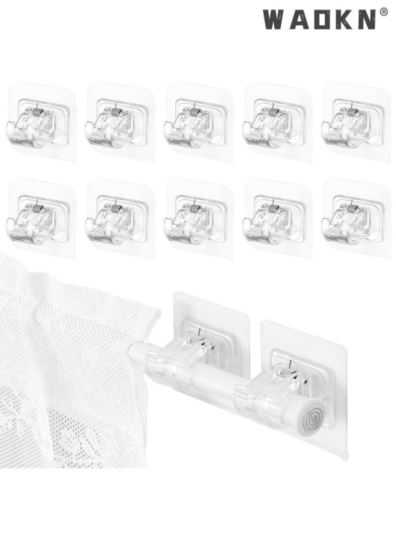WAOKN 10 Pcs Adjustable Rod Bracket, Self-Adhesive Curtain Hook No Drill Fixing Rod Holder Bracket Drapery Hook Curtain Pole Towel ABS Wall Bracket Hook for Home Bathroom Living Room Hotel Use (Clear) - Image 1