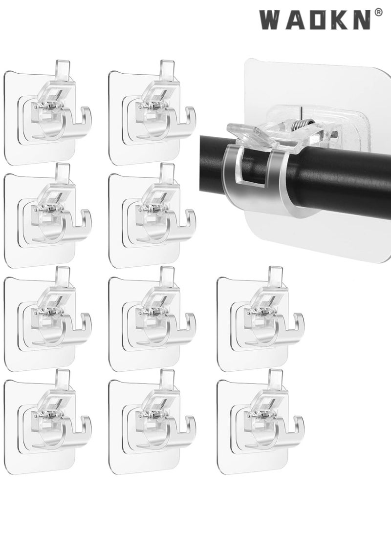 WAOKN 10 Pcs Adjustable Rod Bracket, Self-Adhesive Curtain Hook No Drill Fixing Rod Holder Bracket Drapery Hook Curtain Pole Towel ABS Wall Bracket Hook for Home Bathroom Living Room Hotel Use (Clear) - Image 1