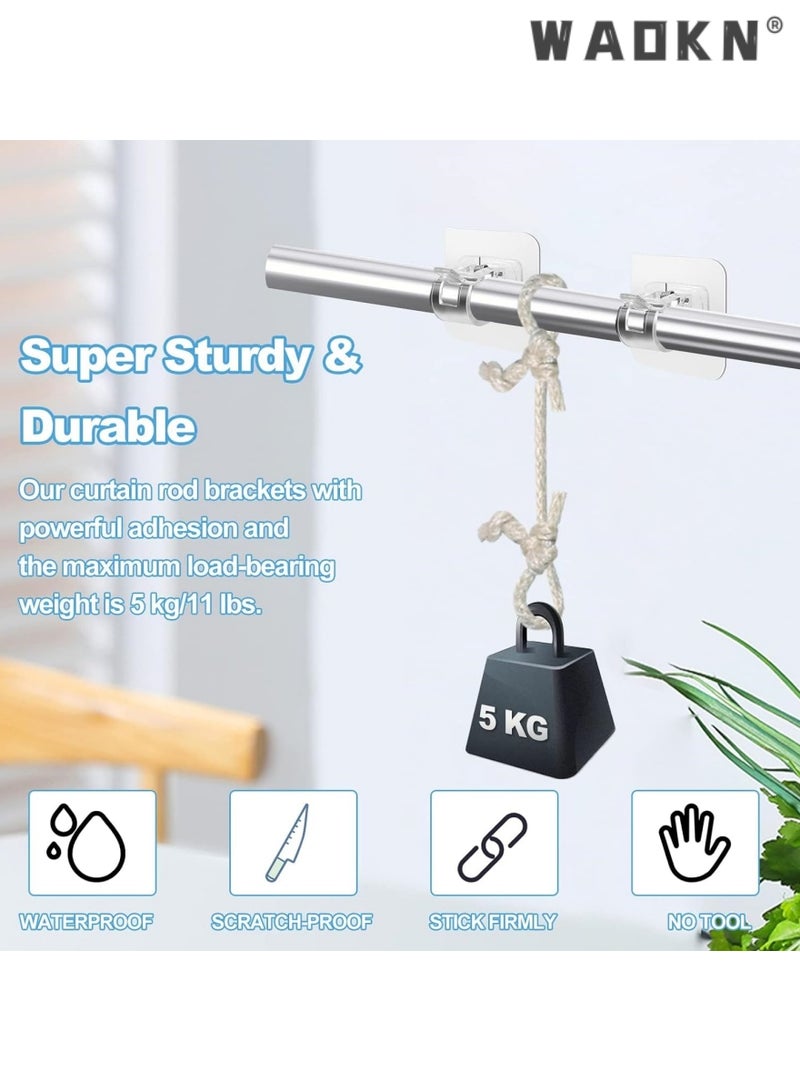 WAOKN 10 Pcs Adjustable Rod Bracket, Self-Adhesive Curtain Hook No Drill Fixing Rod Holder Bracket Drapery Hook Curtain Pole Towel ABS Wall Bracket Hook for Home Bathroom Living Room Hotel Use (Clear) - Image 2