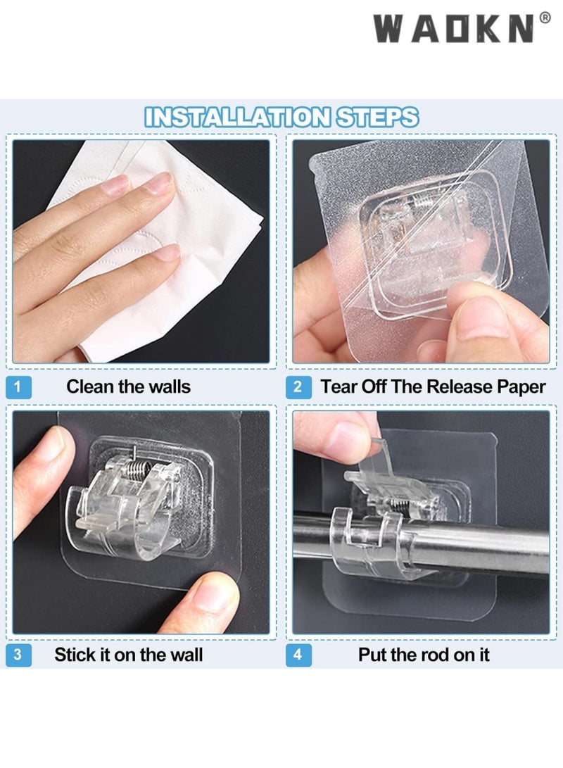 WAOKN 10 Pcs Adjustable Rod Bracket, Self-Adhesive Curtain Hook No Drill Fixing Rod Holder Bracket Drapery Hook Curtain Pole Towel ABS Wall Bracket Hook for Home Bathroom Living Room Hotel Use (Clear) - Image 3