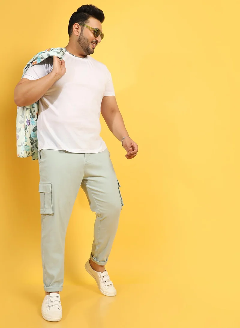 انستافاب بلس بنطلون كارجو رجالي مقاس بلس بلون أخضر مريمي من إنستافاب بلس للملابس الكاجوال بـ  جيوب وخصر مريح من القطن والبوليستر للإستخدام اليومي بإغلاق بأزرار