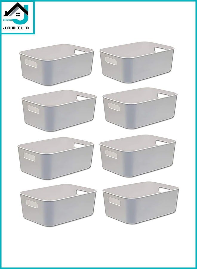 JOMILA Small Storage Bin, Durable Storage Basket Cabinet Organizer, Pack of 8 (Grey) - Image 1