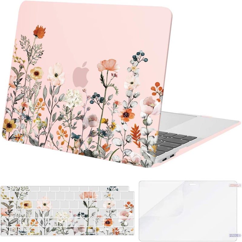 موسيسو حقيبة MOSISO المتوافقة مع MacBook Air 13 بوصة لعام 2022 2021 2020 2019 2018 إصدار A2337 M1 A2179 A1932 شاشة Retina، غلاف بلاستيكي صلب بنمط زهور الحديقة وغطاء لوحة المفاتيح وواقي الشاشة، وردي - Image 1