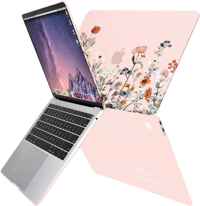 موسيسو حقيبة MOSISO المتوافقة مع MacBook Air 13 بوصة لعام 2022 2021 2020 2019 2018 إصدار A2337 M1 A2179 A1932 شاشة Retina، غلاف بلاستيكي صلب بنمط زهور الحديقة وغطاء لوحة المفاتيح وواقي الشاشة، وردي - Image 3