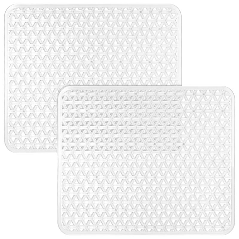 Mototo 2 Pack Kitchen Sink Mat for Stainless Steel Sink PVC Ecofriendly Sink Protector for Kitchen Sink Dishes and Glassware Fast Draining Triangular Hole Design 126 x 105 Inches Clear