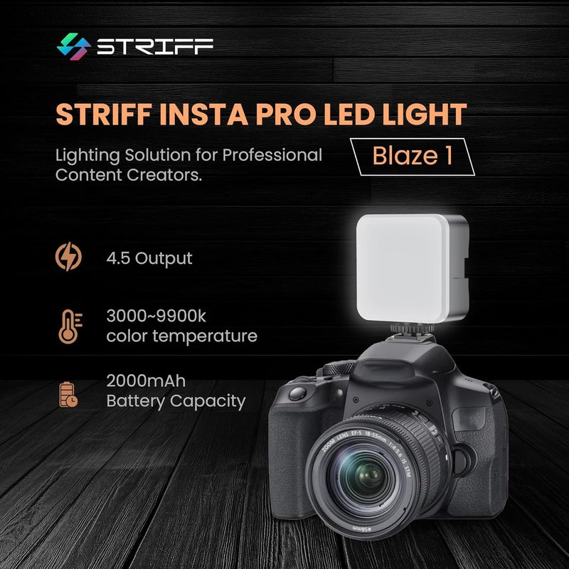 Striff BLAZE1 LED Video Light for mobile phone Camera Laptop Meeting Photography Shooting youtube and Lighting with Clip, C Type Dimmable Portable & Rechargeable for Selfie Stick Tripod, 2000mAh, 4.5W - Image 2
