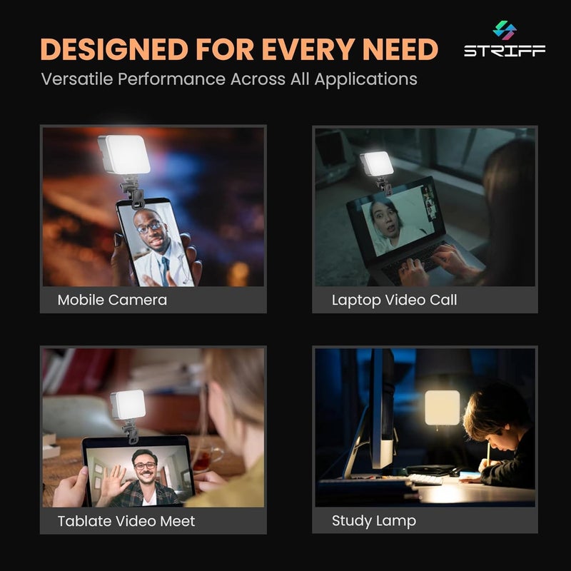 Striff BLAZE1 LED Video Light for mobile phone Camera Laptop Meeting Photography Shooting youtube and Lighting with Clip, C Type Dimmable Portable & Rechargeable for Selfie Stick Tripod, 2000mAh, 4.5W - Image 5