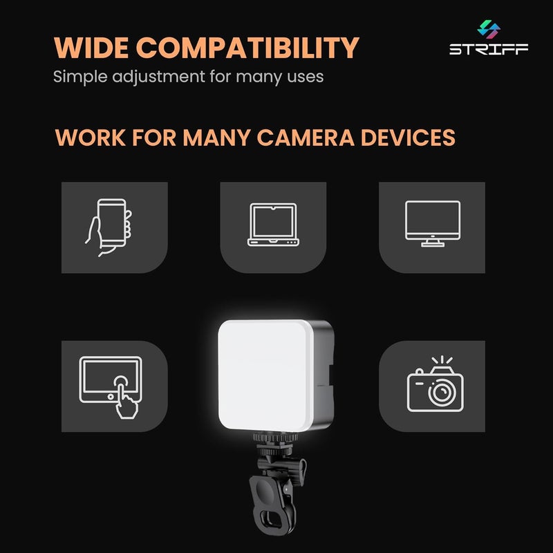 Striff BLAZE1 LED Video Light for mobile phone Camera Laptop Meeting Photography Shooting youtube and Lighting with Clip, C Type Dimmable Portable & Rechargeable for Selfie Stick Tripod, 2000mAh, 4.5W - Image 4