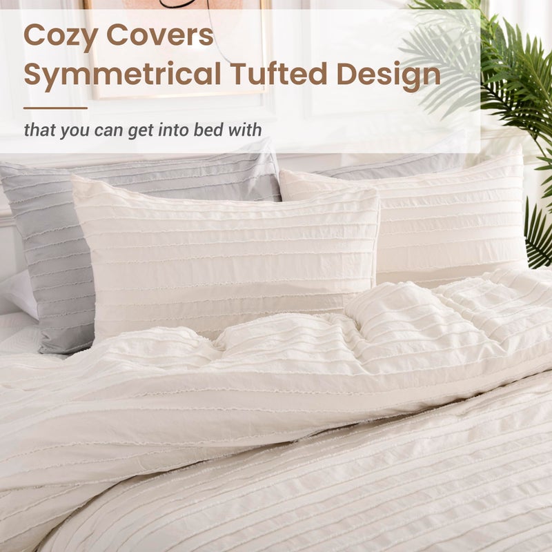 NEXHOME PRO Duvet Cover Queen,Beige 3 Pieces Boho Tufted Duvet Cover Set, Soft and Lightweight 100% Washed Microfiber Comforter Cover Set for All Season(Beige Queen, 90 x 90)-No Comforter - Image 3