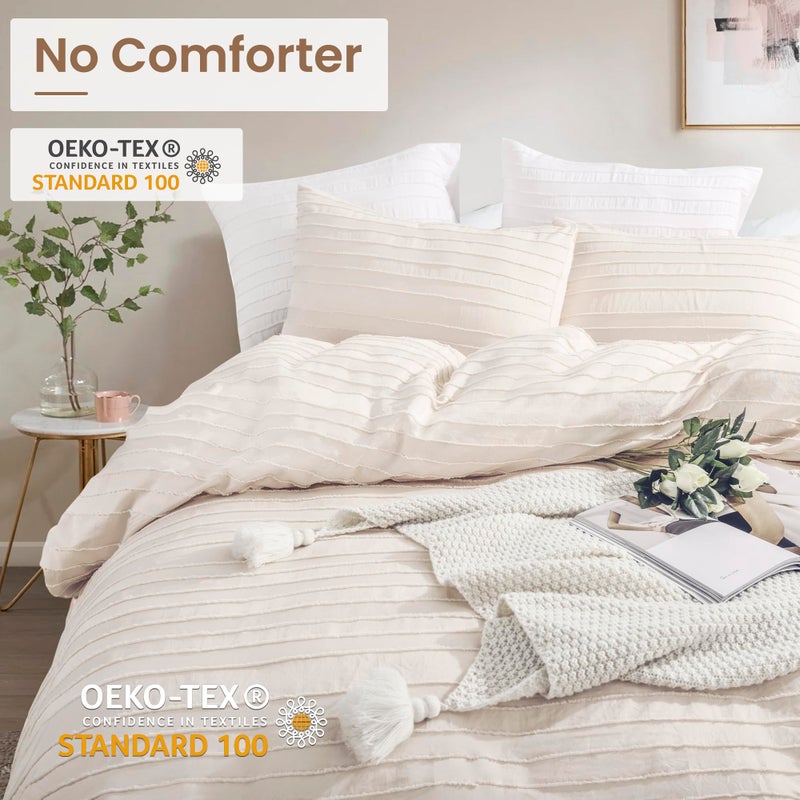 NEXHOME PRO Duvet Cover Queen,Beige 3 Pieces Boho Tufted Duvet Cover Set, Soft and Lightweight 100% Washed Microfiber Comforter Cover Set for All Season(Beige Queen, 90 x 90)-No Comforter - Image 4