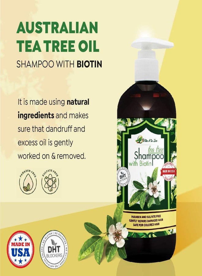 Vita A to Zee Tea Tree Oil Shampoo with Biotin (16.9 Fl Oz) | Professional Formula for Dandruff, Itchy and Dry Scalp | Moisturizing, Damaged Hair & Anti Hair Loss with DHT Blockers for Men and Women - Image 4