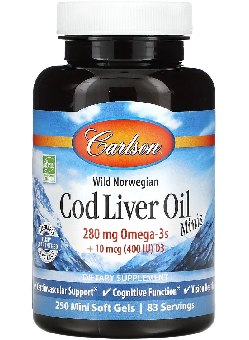 Wild Norwegian, Cod Liver Oil Minis, 250 Mini Soft Gels