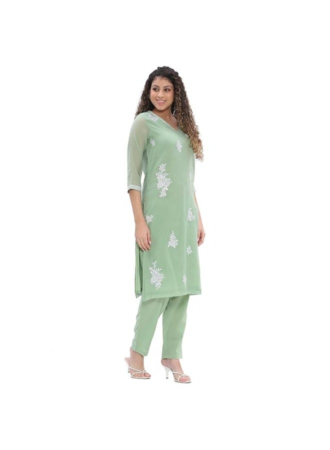 Biba Women Polyester Embroidered Kurta Set with pant and dupatta M - Image 1