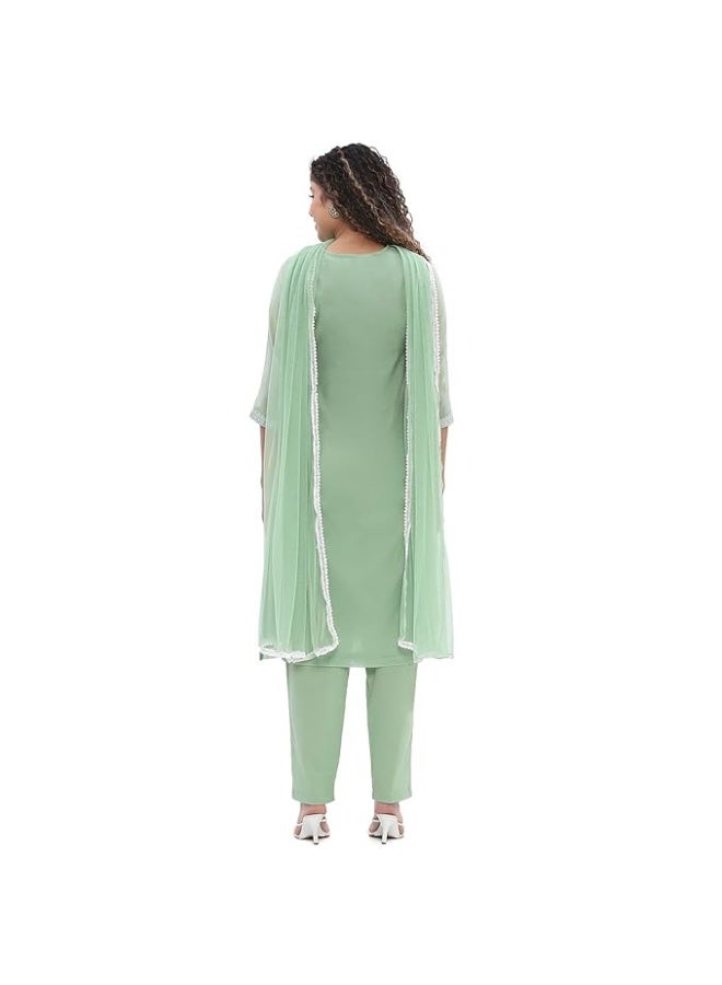 Biba Women Polyester Embroidered Kurta Set with pant and dupatta M - Image 4