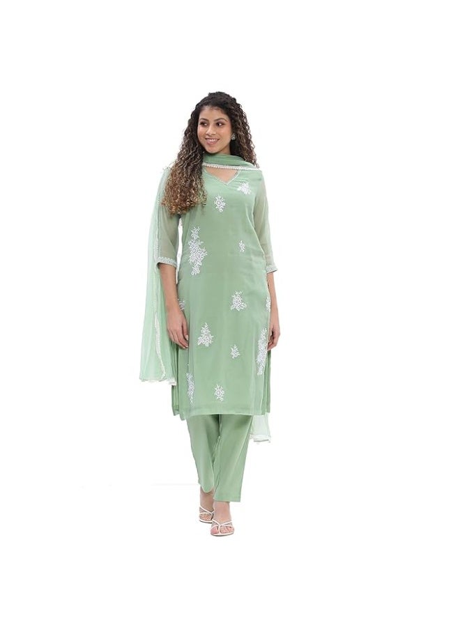 Biba Women Polyester Embroidered Kurta Set with pant and dupatta M - Image 3
