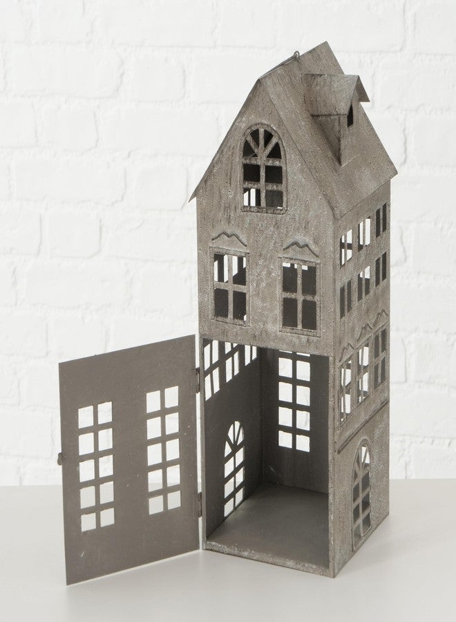 Boltze Americana Main Street Town House Candle Lanterns, Set of 3, Vintage Style, Weathered White and Rustic Gray, Metal, Hinged Doors, 14 1/2, 8 3/4 and 5 1/8 Inches Tall - Image 4