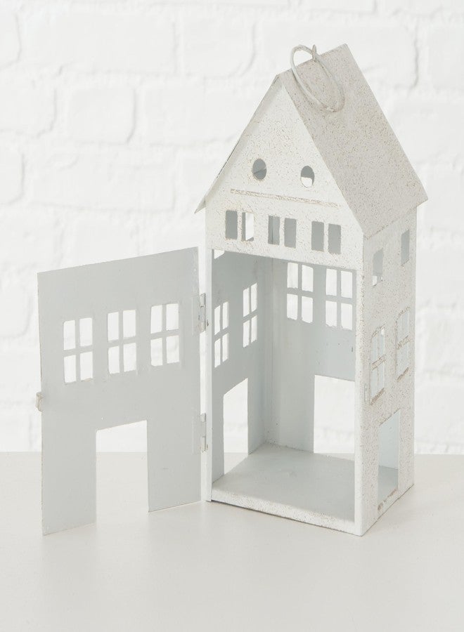 Boltze Americana Main Street Town House Candle Lanterns, Set of 3, Vintage Style, Weathered White and Rustic Gray, Metal, Hinged Doors, 14 1/2, 8 3/4 and 5 1/8 Inches Tall - Image 5