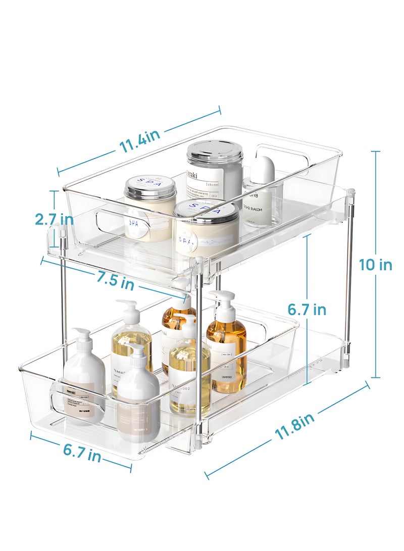 XiaoGiqi 2 Tier Bathroom Storage Organizer, 2 Pack Clear Under Sink Organizers Vanity Counter Storage Container, Medicine Cabinet Drawers Bins, Pull-Out Organization with Track for Pantry, Kitchen - Image 3