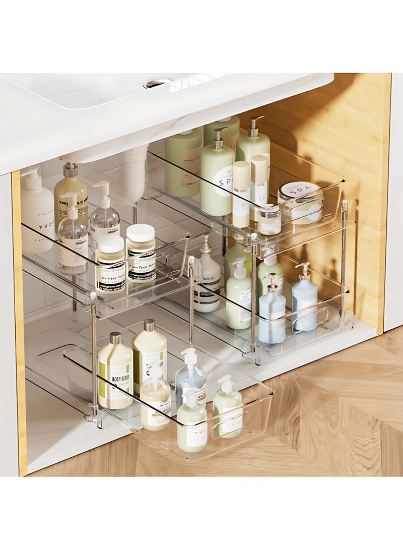XiaoGiqi 2 Tier Bathroom Storage Organizer, 2 Pack Clear Under Sink Organizers Vanity Counter Storage Container, Medicine Cabinet Drawers Bins, Pull-Out Organization with Track for Pantry, Kitchen - Image 2