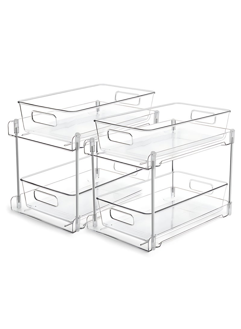 XiaoGiqi 2 Tier Bathroom Storage Organizer, 2 Pack Clear Under Sink Organizers Vanity Counter Storage Container, Medicine Cabinet Drawers Bins, Pull-Out Organization with Track for Pantry, Kitchen - Image 1